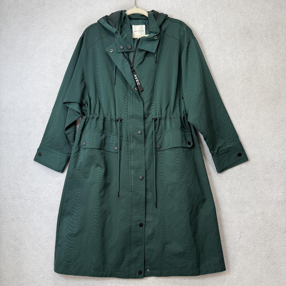 Avec Les Filles Coat Womens Medium Green Hooded Long Rain Softshell Zip Pockets